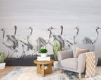 White Crane Wallpaper : Painted Red-Crowned Cranes Mural - View 5