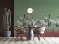 Green Crane Wallpaper : Painted Red-Crowned Cranes Mural