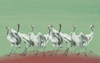 Green Crane Wallpaper : Painted Red-Crowned Cranes Mural - View 2