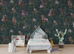 Dark Jungle Owl Wallpaper : Forest Animals Leaf Mural - View 4
