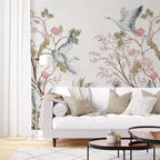 Heron Cherry Blossom Wallpaper : Pink Chinoiserie Bird Mural - View 6