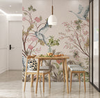 Heron Cherry Blossom Wallpaper : Pink Chinoiserie Bird Mural - View 3