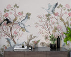 Heron Cherry Blossom Wallpaper : Pink Chinoiserie Bird Mural - View 4