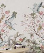 Heron Cherry Blossom Wallpaper : Pink Chinoiserie Bird Mural - View 5