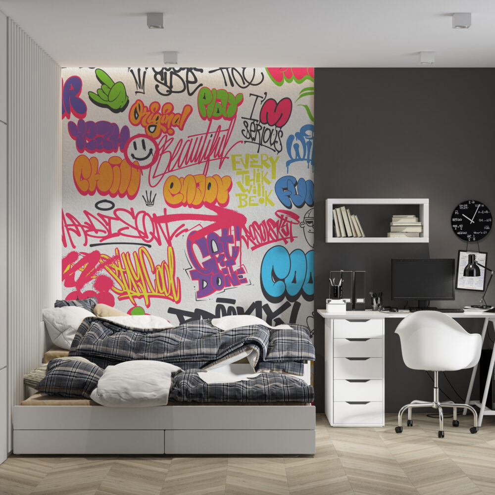 Colourful Graffiti Wallpaper : Neon Street Art Lettering Mural