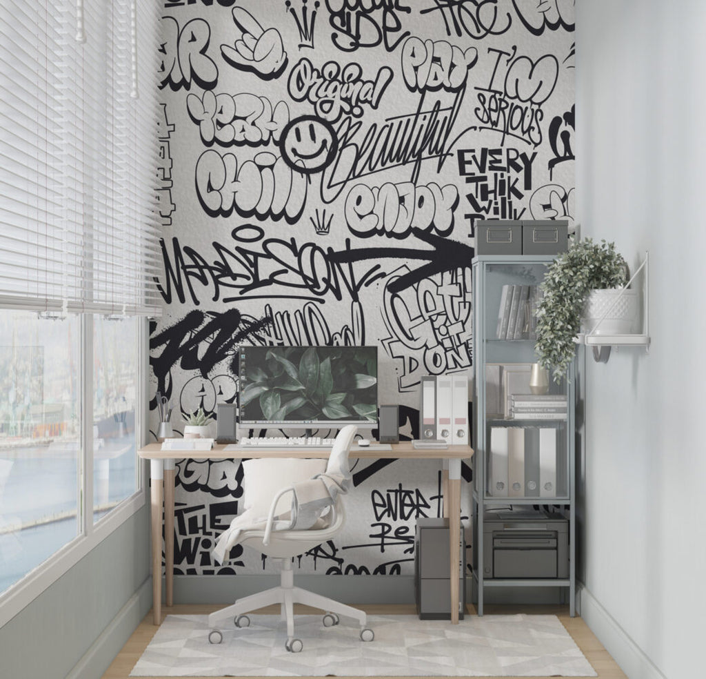 Black White Graffiti Wallpaper : Street Art Lettering Mural - View 4