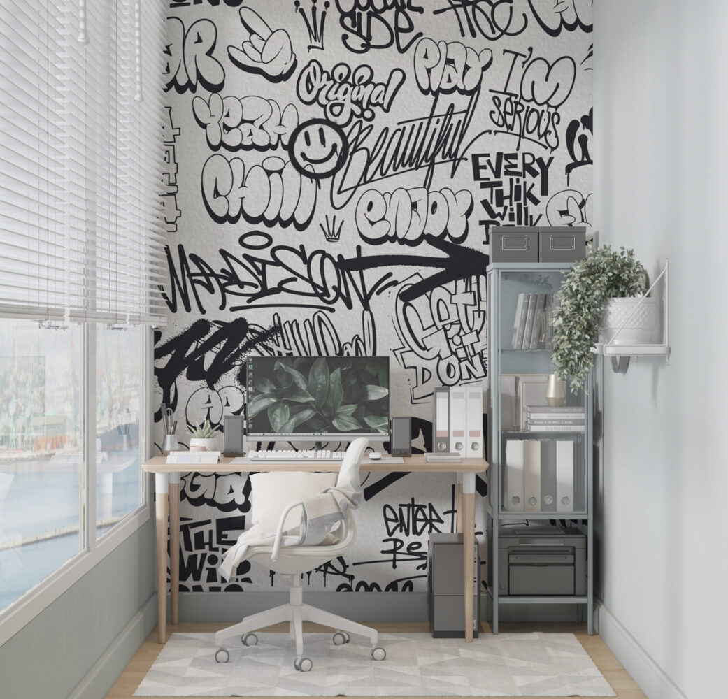 Black White Graffiti Wallpaper : Street Art Lettering Mural - View 4