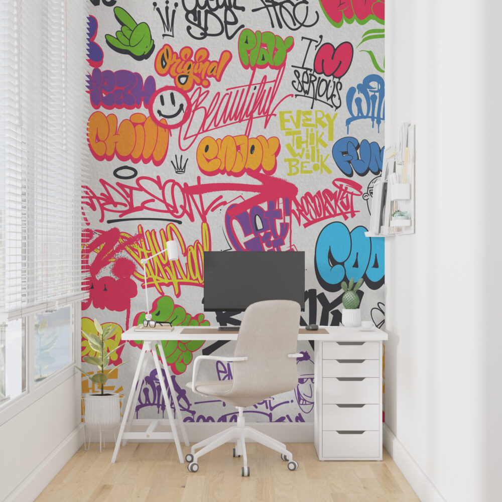 Colourful Graffiti Wallpaper : Neon Street Art Lettering Mural - View 3