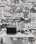 Black White Graffiti Wallpaper : Street Art Lettering Mural - View 5