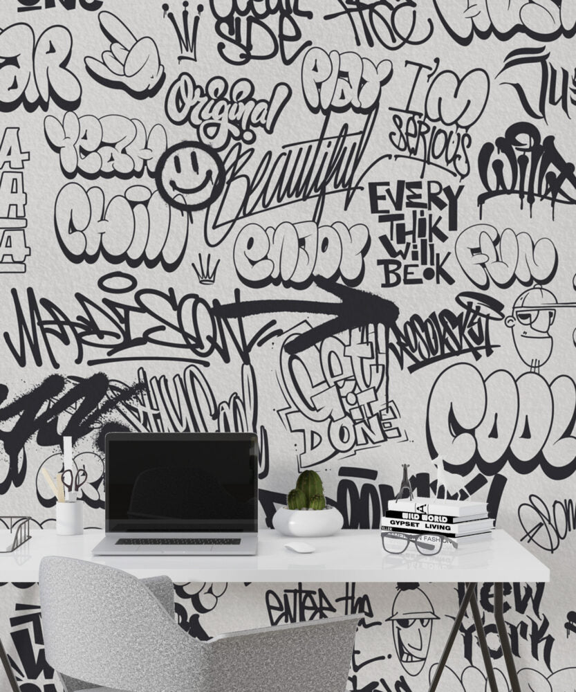 Black White Graffiti Wallpaper : Street Art Lettering Mural - View 5