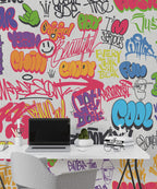 Colourful Graffiti Wallpaper : Neon Street Art Lettering Mural - View 4