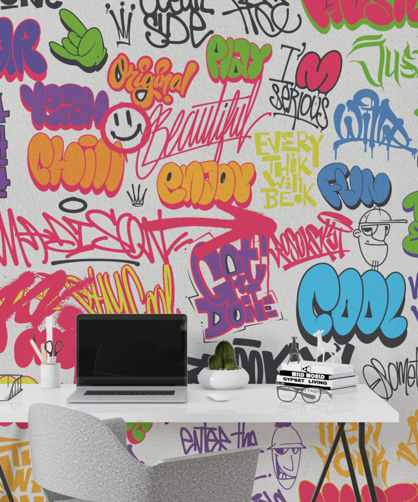 Colourful Graffiti Wallpaper : Neon Street Art Lettering Mural - View 4