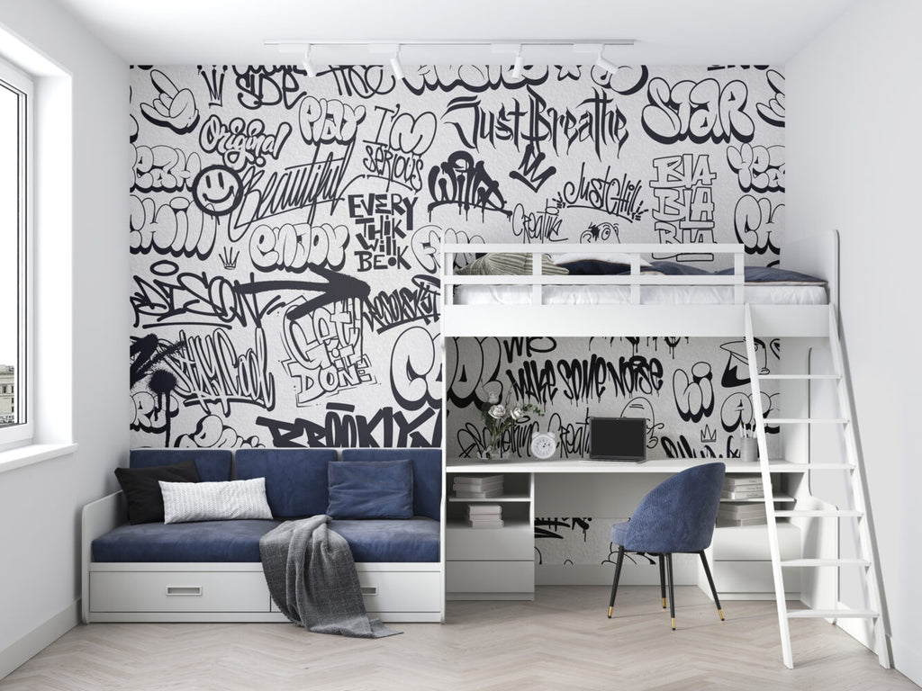 Black White Graffiti Wallpaper : Street Art Lettering Mural