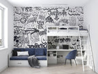 Black White Graffiti Wallpaper : Street Art Lettering Mural