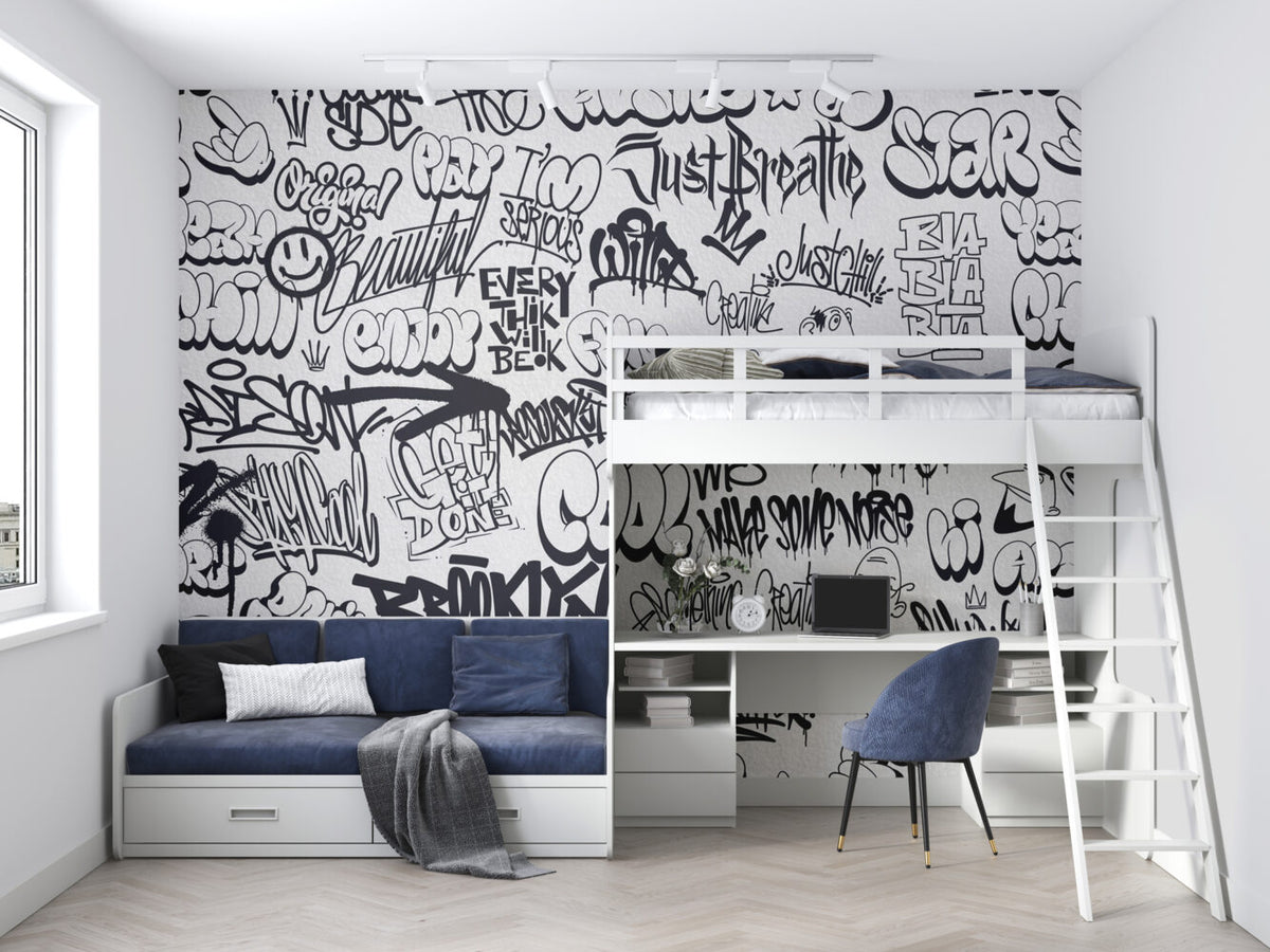 Black White Graffiti Wallpaper : Street Art Lettering Mural
