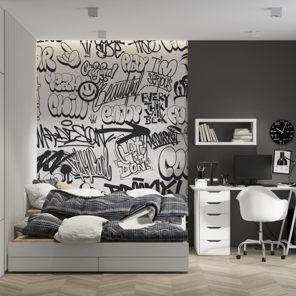 Black White Graffiti Wallpaper : Street Art Lettering Mural - View 6