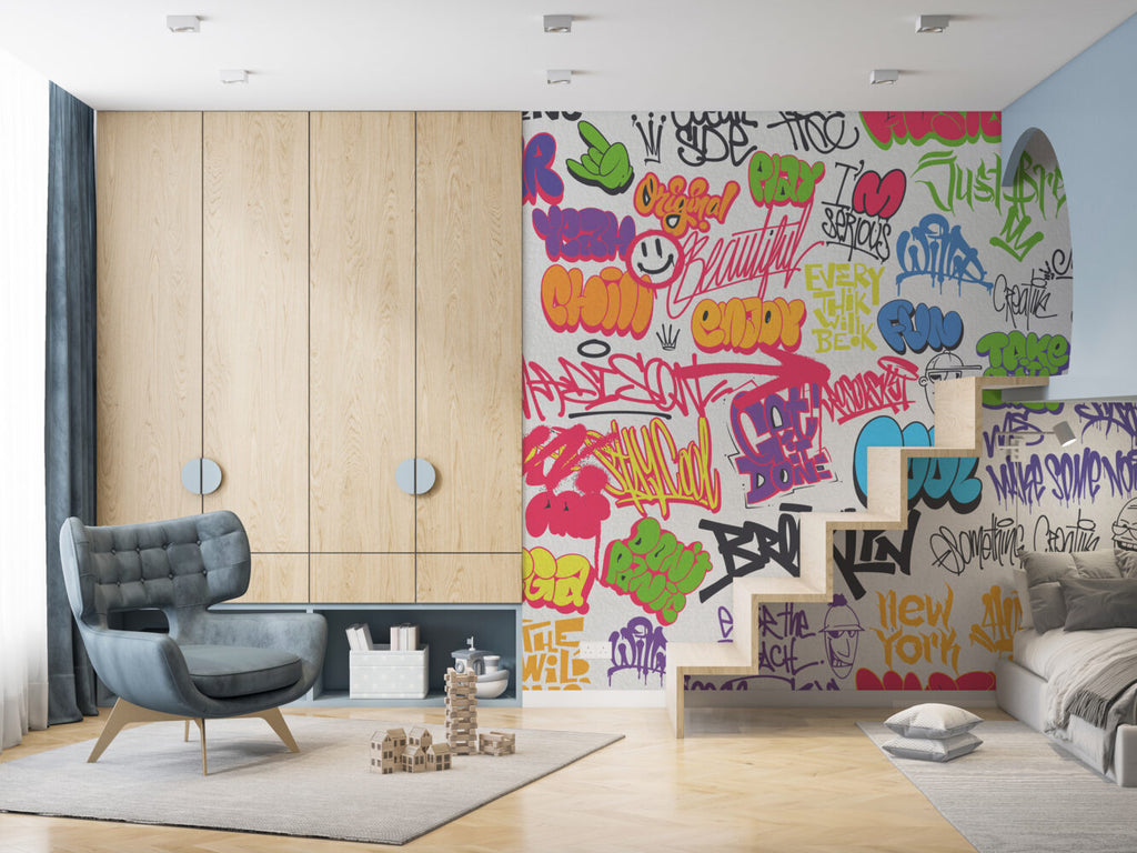 Colourful Graffiti Wallpaper : Neon Street Art Lettering Mural - View 6