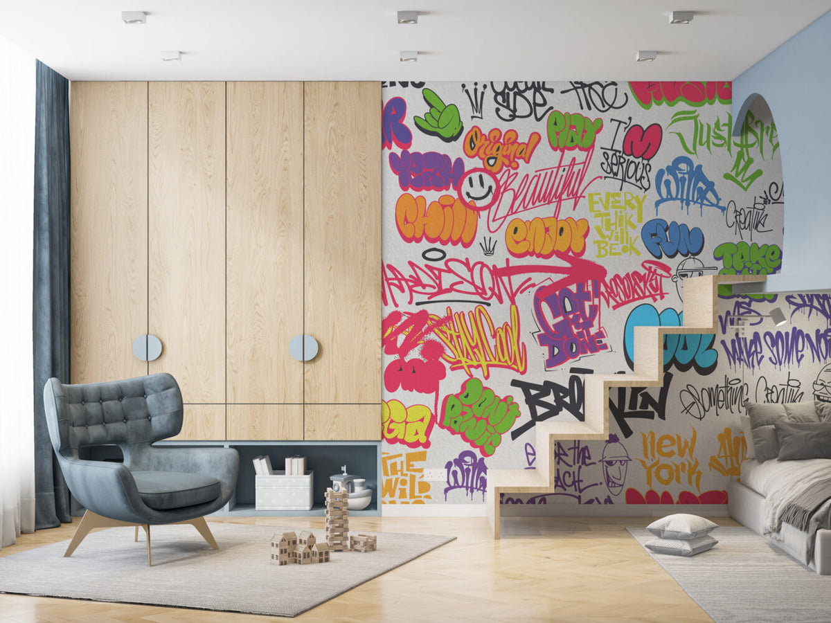 Colourful Graffiti Wallpaper : Neon Street Art Lettering Mural - View 6
