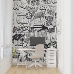 Black White Graffiti Wallpaper : Street Art Lettering Mural - View 3