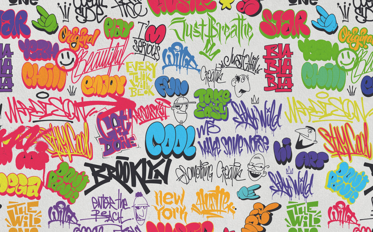 Colourful Graffiti Wallpaper : Neon Street Art Lettering Mural - View 2