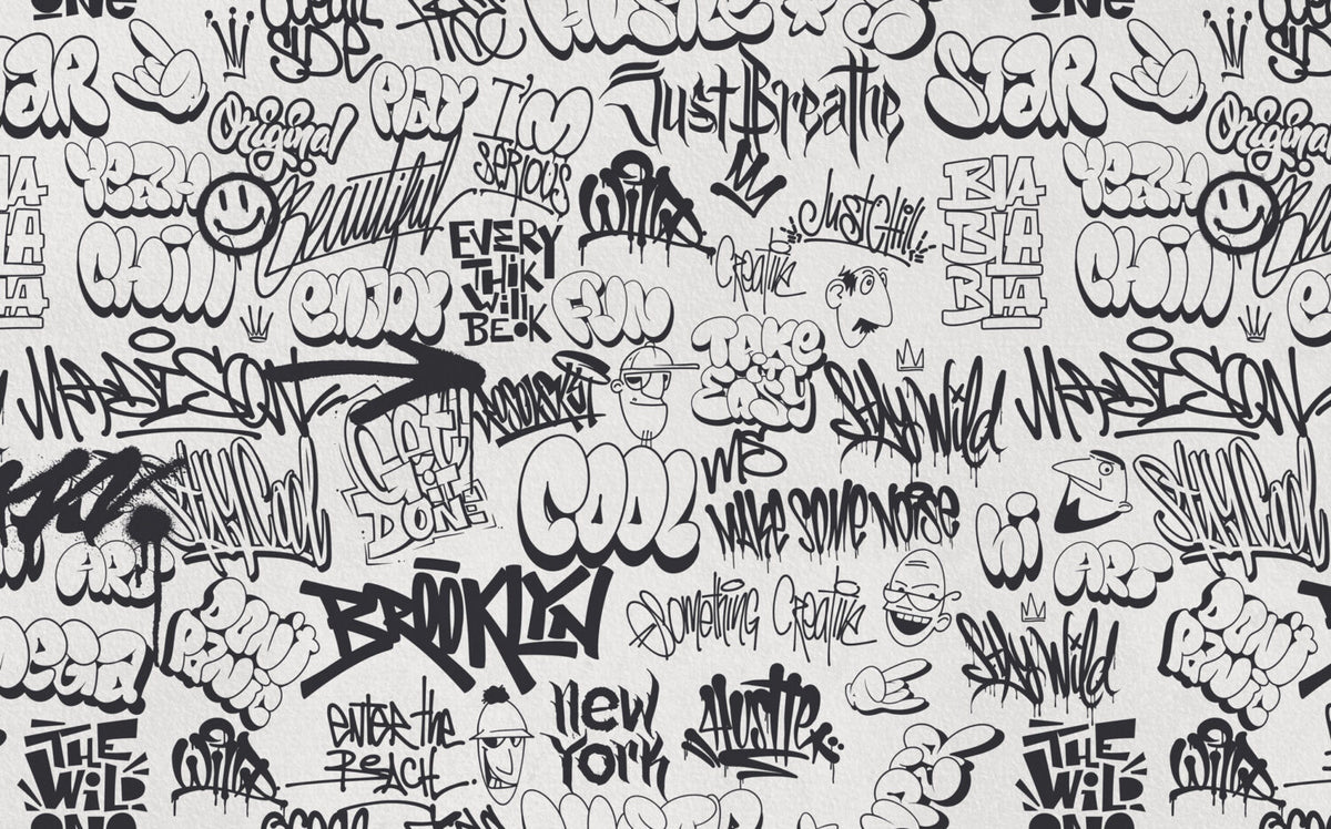 Black White Graffiti Wallpaper : Street Art Lettering Mural - View 2