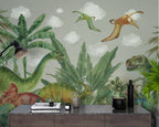 Dinosaur Jungle Wallpaper : Watercolour Prehistoric Forest Mural - View 5