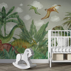 Dinosaur Jungle Wallpaper : Watercolour Prehistoric Forest Mural - View 4