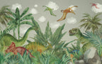 Dinosaur Jungle Wallpaper : Watercolour Prehistoric Forest Mural - View 2