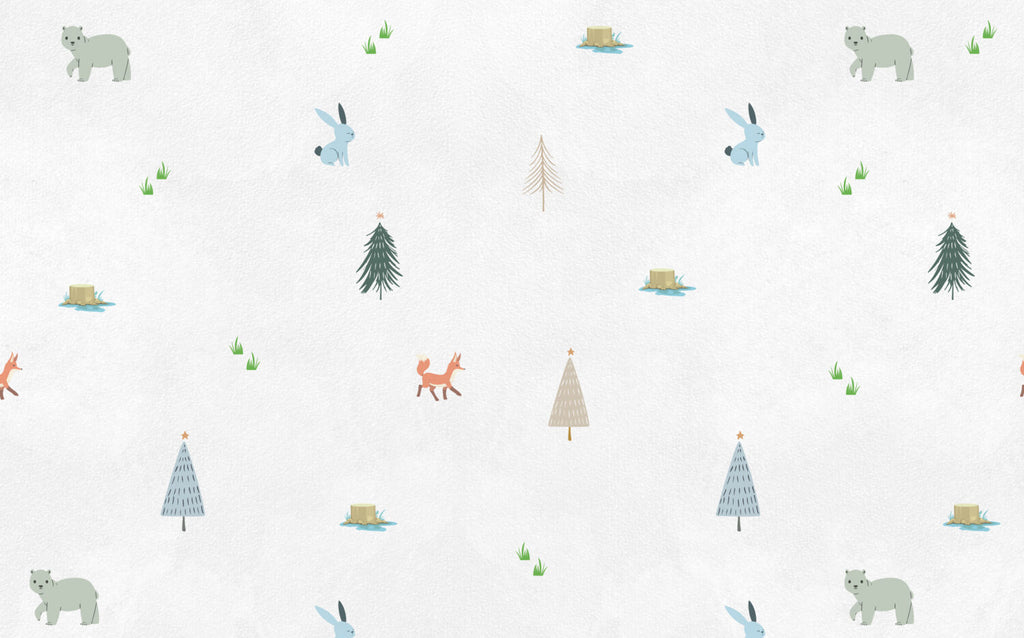 Little Forest Animals Wallpaper : Minimal Trees Nursery Pattern - View 2