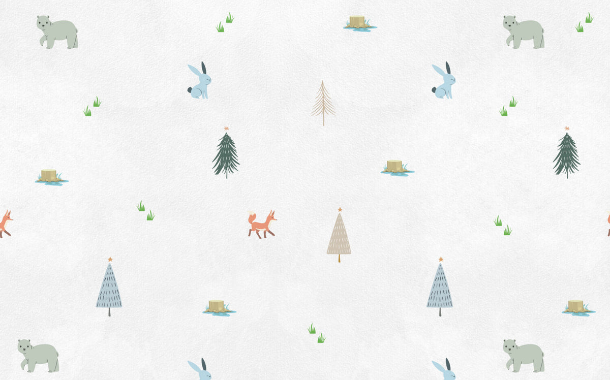 Little Forest Animals Wallpaper : Minimal Trees Nursery Pattern - View 2