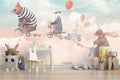 Animals On Bicycles Wallpaper : Pink Sky Kids Mural