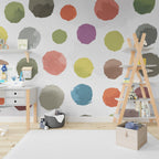 Painted Polka Dot Wallpaper : Colourful Brush Circles Pattern - View 3