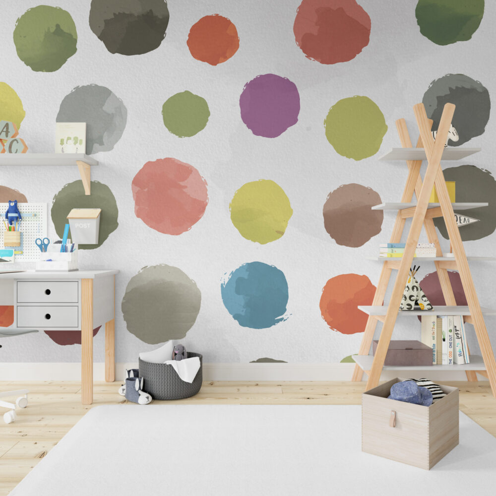 Painted Polka Dot Wallpaper : Colourful Brush Circles Pattern - View 3