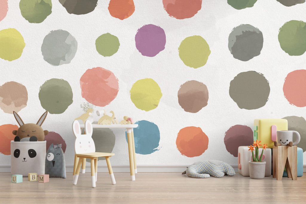 Painted Polka Dot Wallpaper : Colourful Brush Circles Pattern - View 4