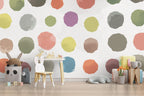 Painted Polka Dot Wallpaper : Colourful Brush Circles Pattern - View 4