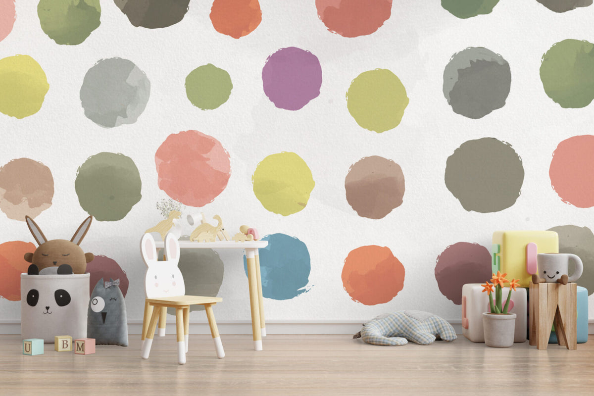 Painted Polka Dot Wallpaper : Colourful Brush Circles Pattern - View 4