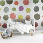 Painted Polka Dot Wallpaper : Colourful Brush Circles Pattern - View 5