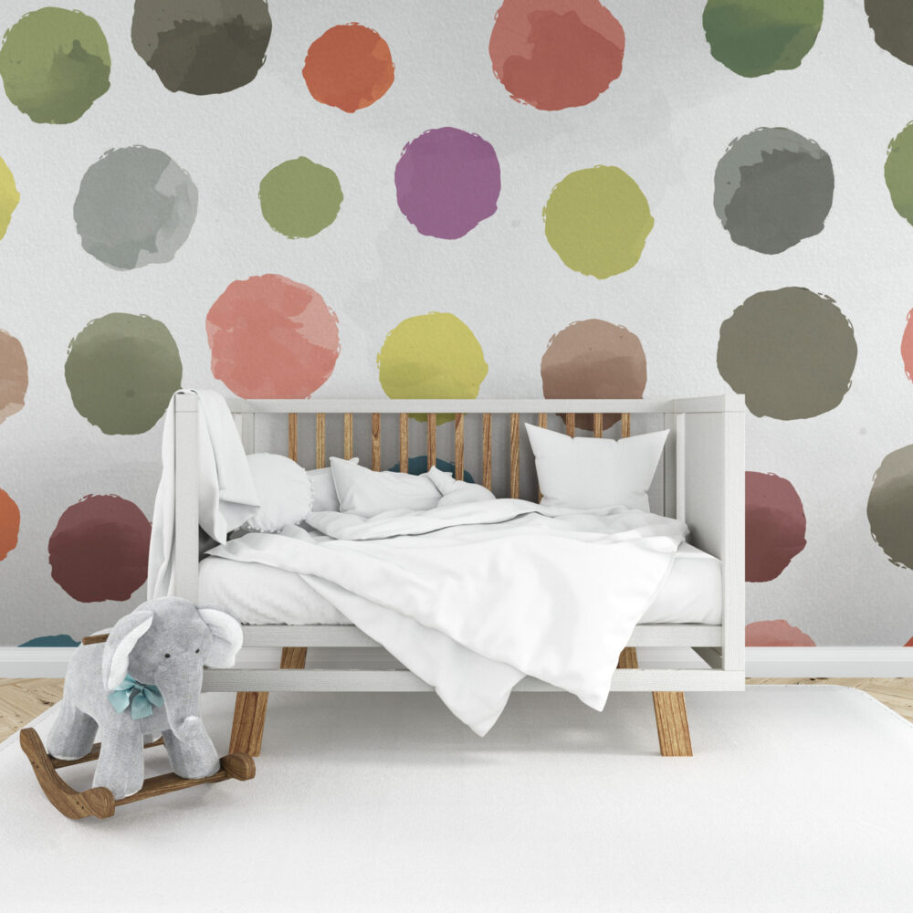 Painted Polka Dot Wallpaper : Colourful Brush Circles Pattern - View 5