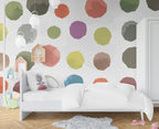 Painted Polka Dot Wallpaper : Colourful Brush Circles Pattern