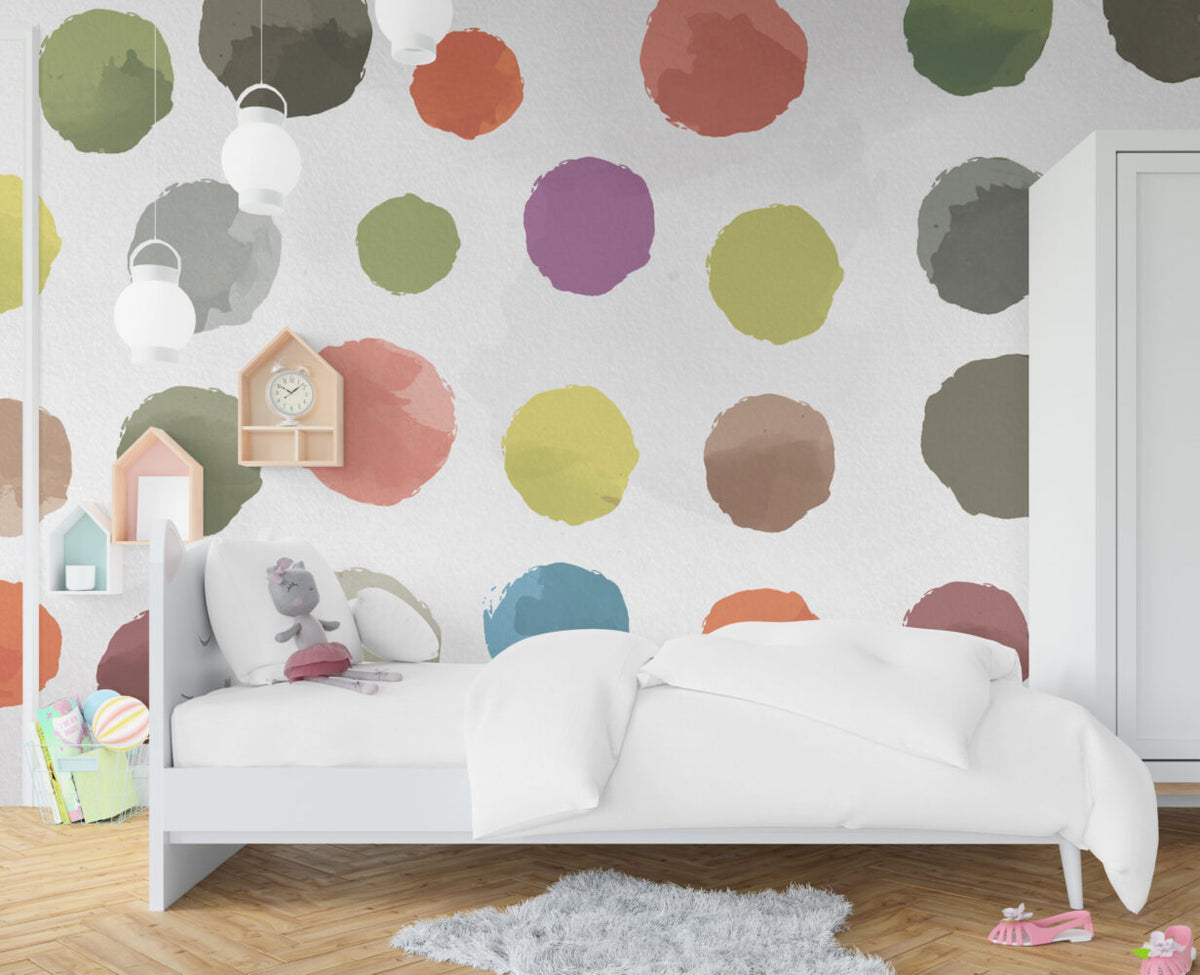 Painted Polka Dot Wallpaper : Colourful Brush Circles Pattern