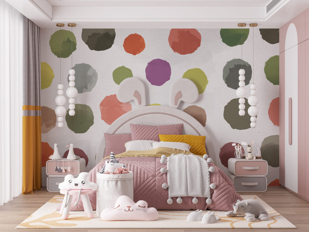 Painted Polka Dot Wallpaper : Colourful Brush Circles Pattern - View 6