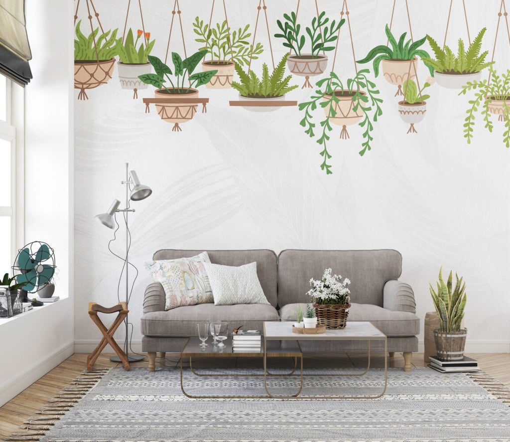 Hanging Plants Wallpaper : Trailing Potted Greenery Mural
