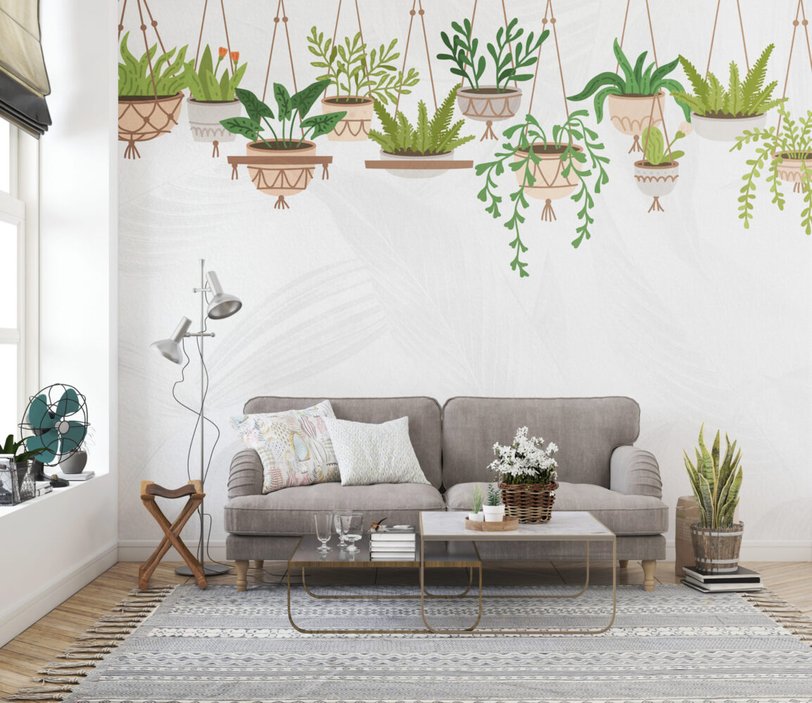 Hanging Plants Wallpaper : Trailing Potted Greenery Mural