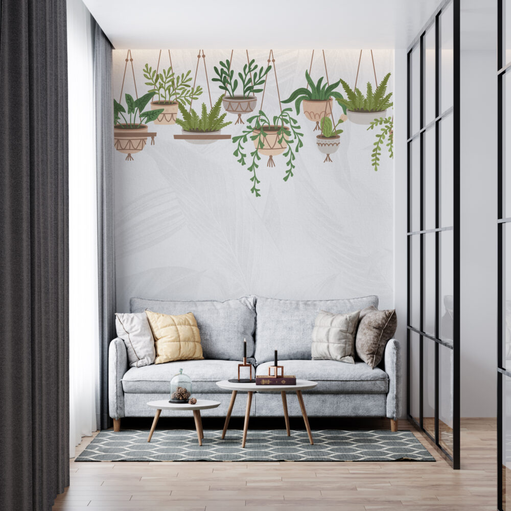 Hanging Plants Wallpaper : Trailing Potted Greenery Mural - View 6