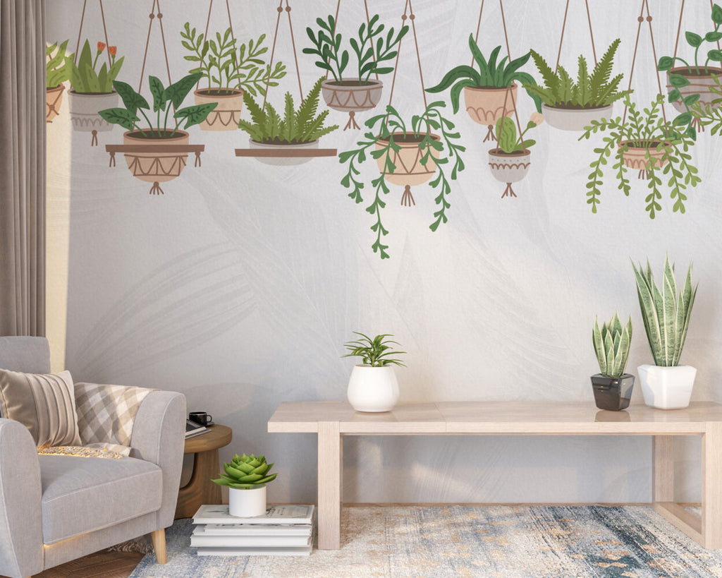 Hanging Plants Wallpaper : Trailing Potted Greenery Mural - View 3
