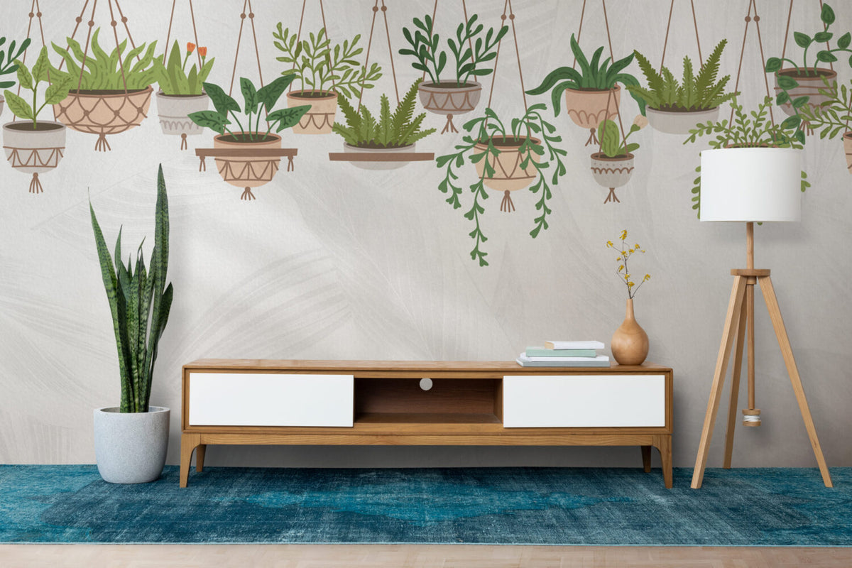 Hanging Plants Wallpaper : Trailing Potted Greenery Mural - View 4