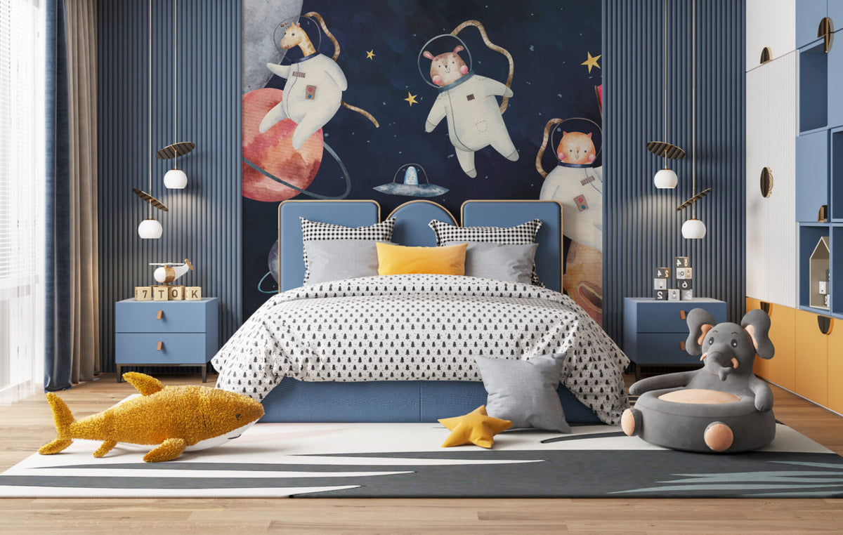 Space Animal Astronauts Wallpaper : Watercolour Galaxy Kids Mural - View 5