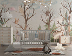 Woodland Deer Fox Wallpaper : Watercolour Forest Nursery Mural - View 5