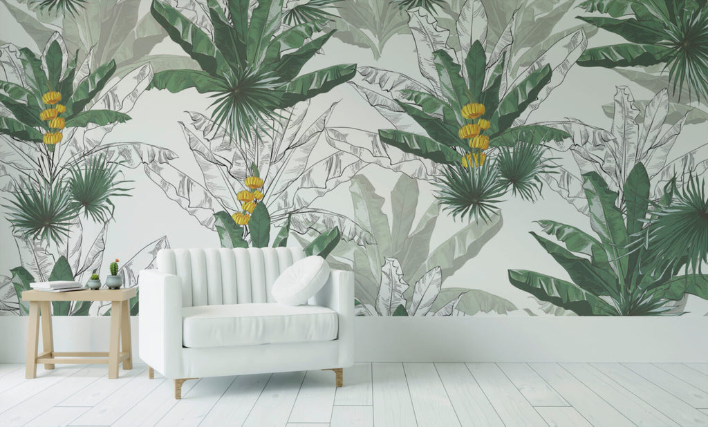 Line Art Banana Leaf Wallpaper : Sketch Tropical Mural - View 6