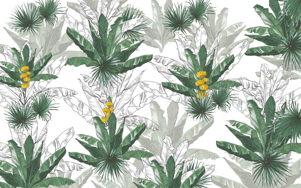 Line Art Banana Leaf Wallpaper : Sketch Tropical Mural - View 2